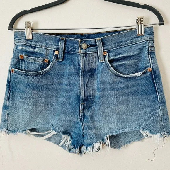 Levi’s 501 light wash Cutoff Jean Shorts denim 100% cotton Distressed - Picture 5 of 9
